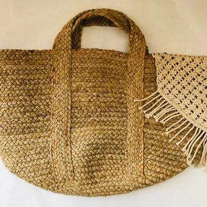 Jute carry basket side corner pattern, macrame